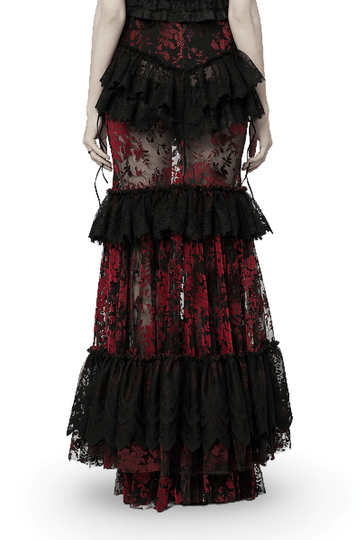 Women's Gothic Fishtail Skirt with Layered Floral Lace
